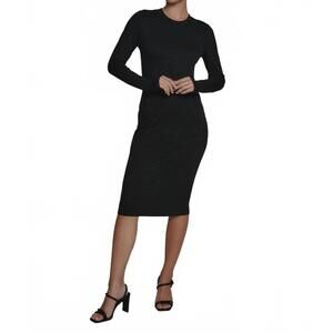NEW 7DIAMONDS core ribbed long sleeve midi dress in black
